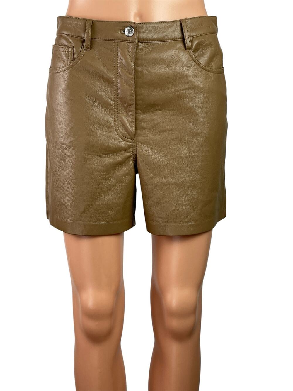 Aritzia Wilfred Womens Brown Faux Vegan Leather High Waisted Mini Shorts Size 8